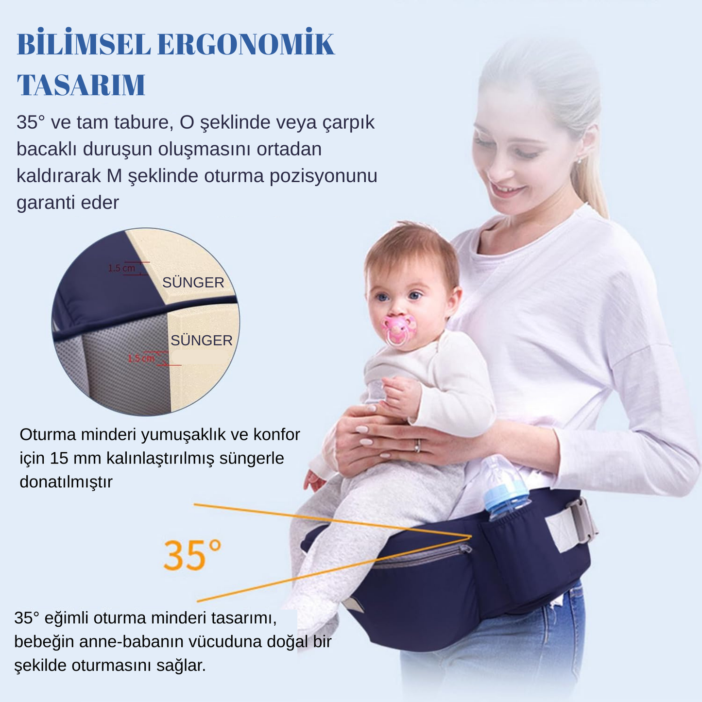 Çantalı Ergonomik Oturaklı Çift Yönlü Kanguru Bebek Taşıyıcı